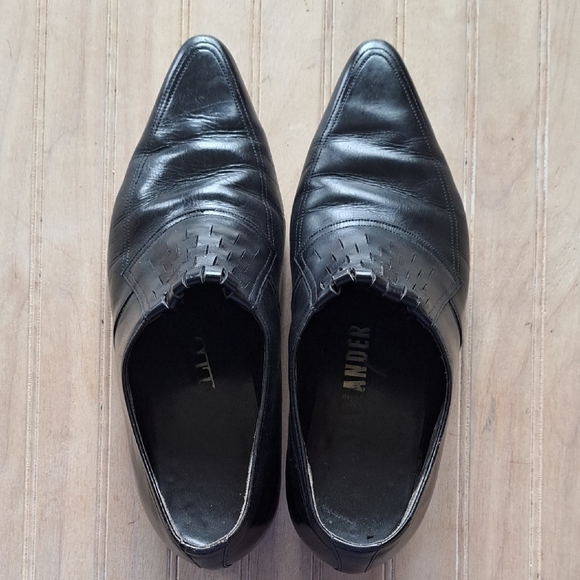 Vintage Rare Salamander Black Leather Dress Shoes Woven Pointed Toe Stacked Heel main image 8